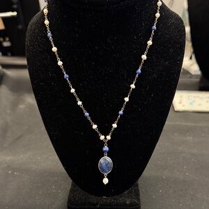 Elegant Blue and White Beaded Necklace
